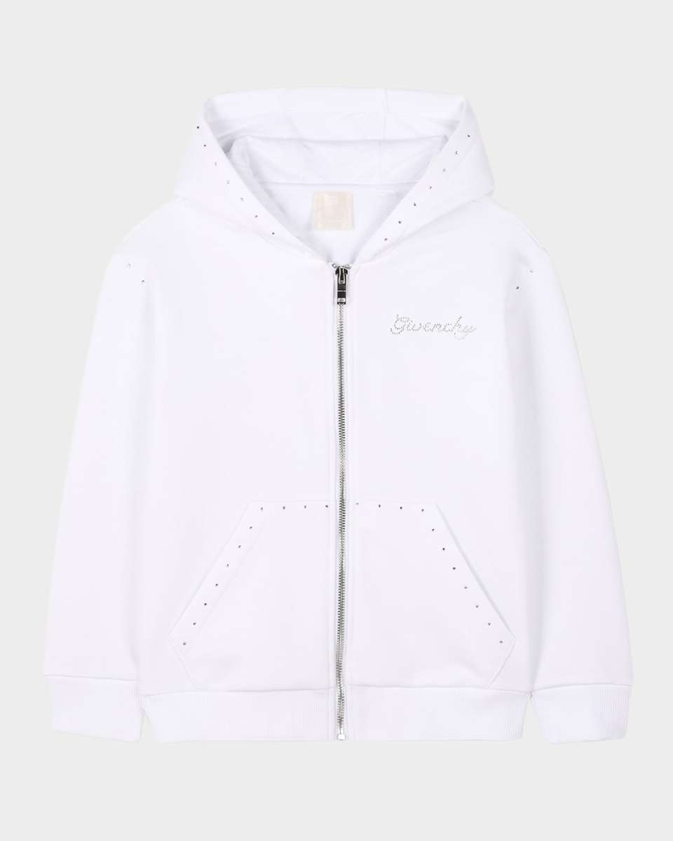 Girl's Rhinestone Embellished Logo-Script Hoodie, Size 4-
